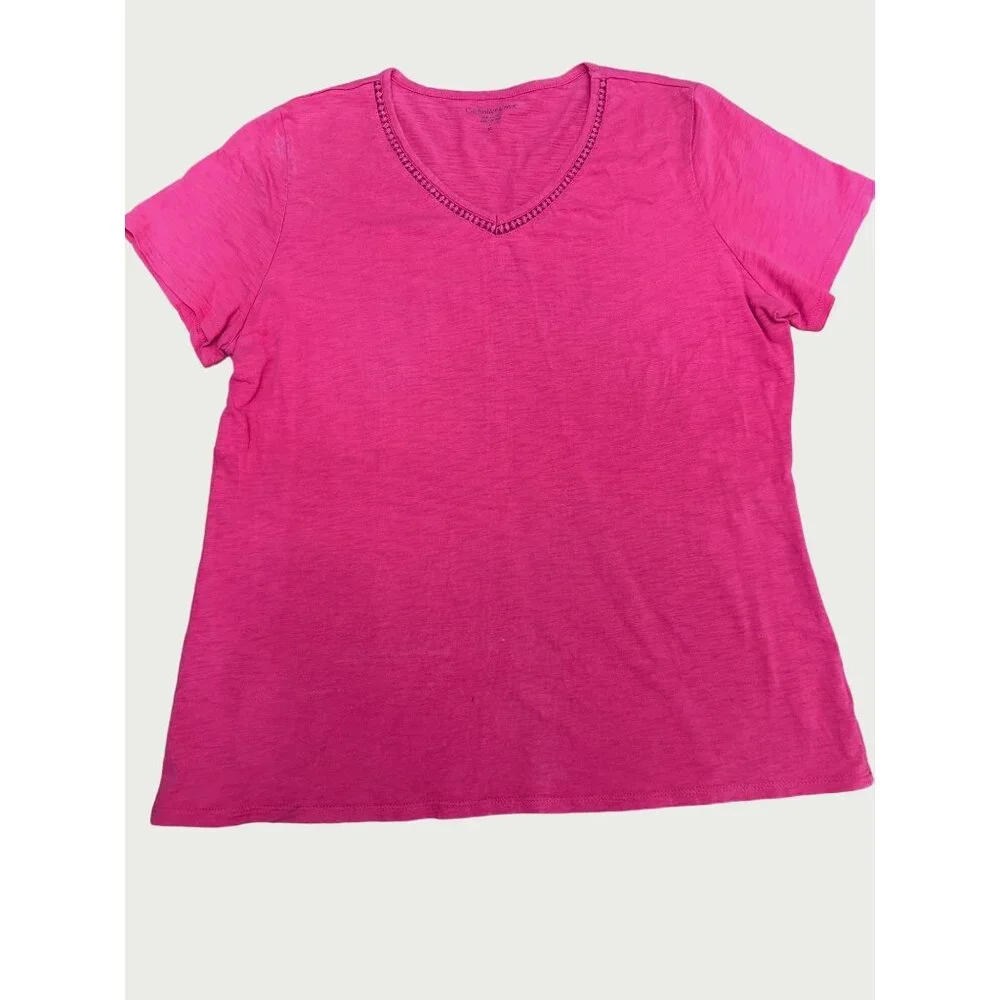 Coldwater Creek Womens V-Neck Tee All Cotton Size L Made In India Hot Pink - Picture 8 of 10